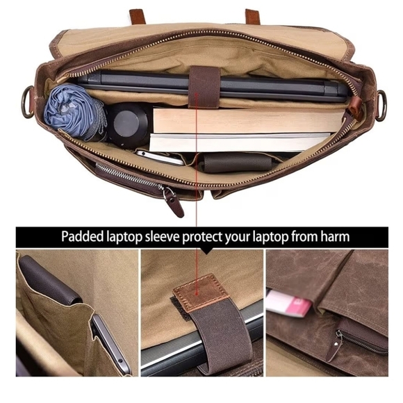 Nomad Trail Waxed Canvas Leather Messenger Bag - Picture 10 of 11